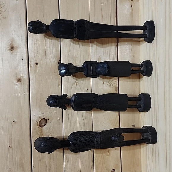 Vintage Ebony Hand Carved African Statutes Lot of 4 - Picture 11 of 11
